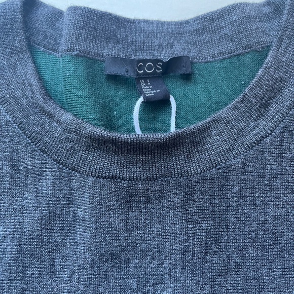 COS Gray/Emerald Green Double-Faced Merino Wool Cotton A-Line Knit Casual Dress - Picture 14 of 16